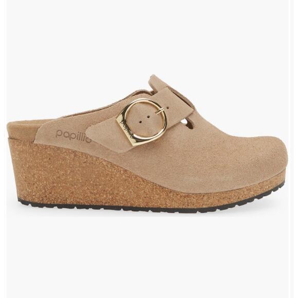 Birkenstock Papillio Fanny Ring Buckle Brown Sand Wedge Clog Mules Size 10 NEW - Picture 10 of 10